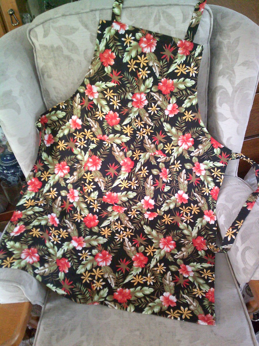 Red Hibiscus Flowers on  Black background Adult Apron