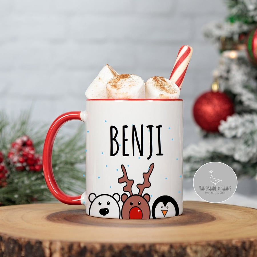 Personalised christmas mug, Rudolph and friends mug, 