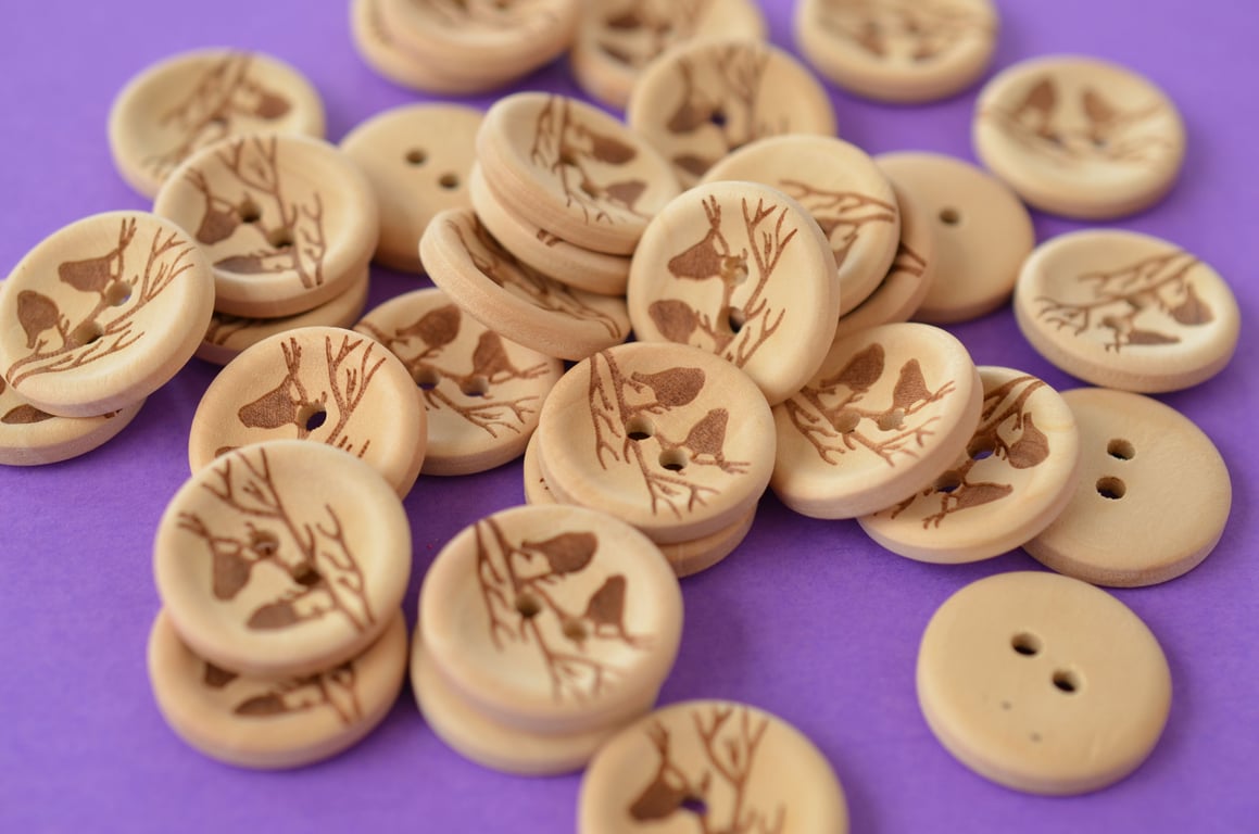 Natural Wooden Birds on a Branch Buttons 6pk 20mm (BRD1)