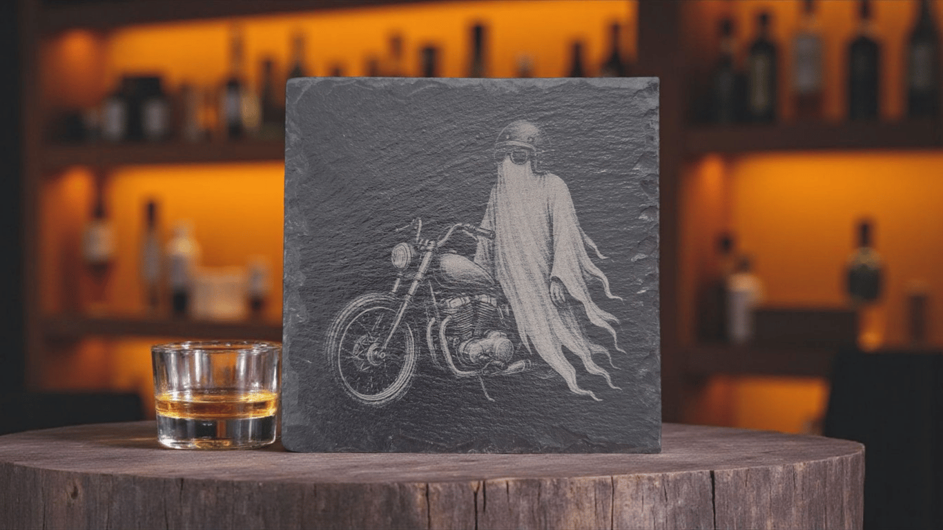 Ghost Rider Motorbike Slate Coaster – Gothic Barware, Biker Gift