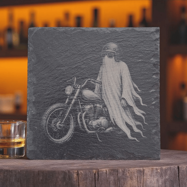 Ghost Rider Motorbike Slate Coaster – Gothic Barware, Biker Gift