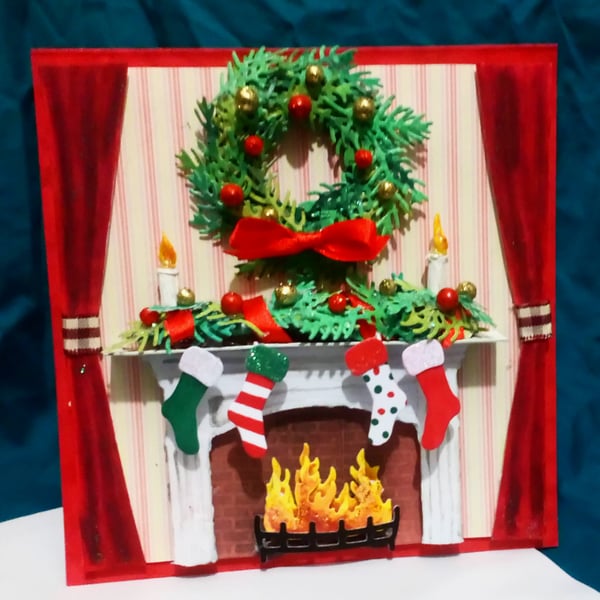 Luxury Handmade 3D Fireplace Christmas Card