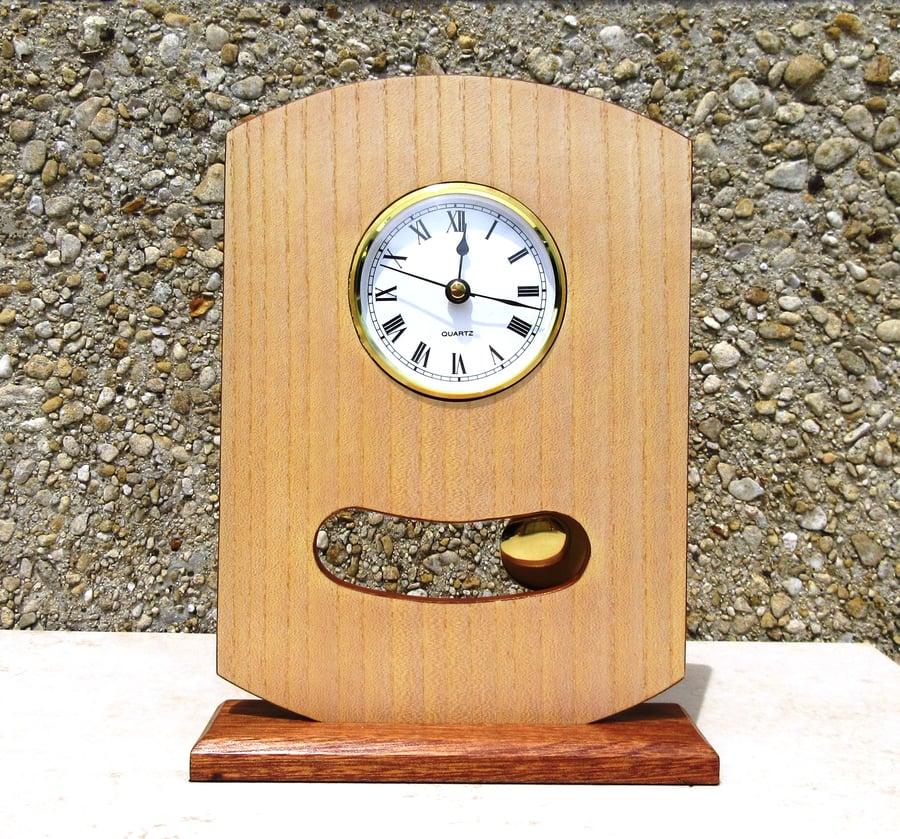 Ash & Sapele Wood Quartz Pendulum Clock - Handmade