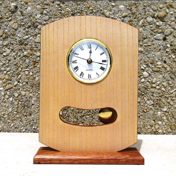 Ash & Sapele Wood Quartz Pendulum Clock - Handmade