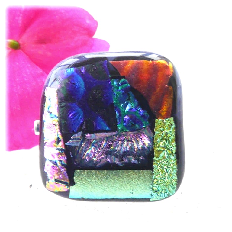 Patchwork  Brooch 100 Dichroic Fused Glass Handmade 