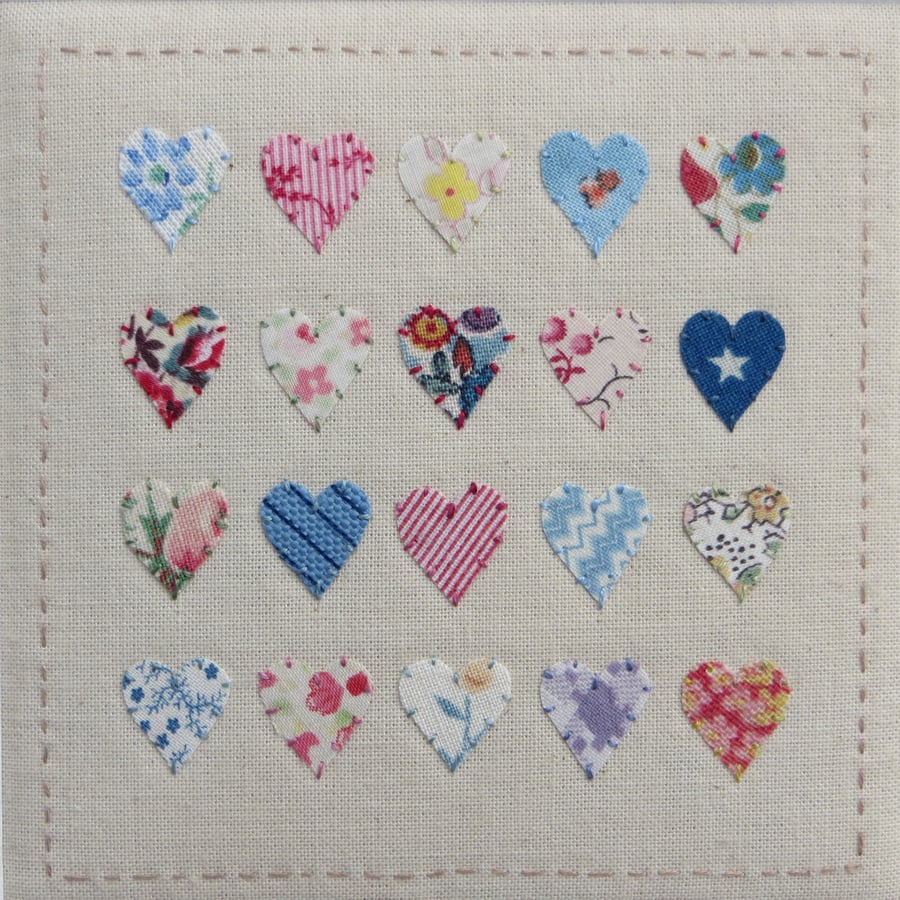 Lots of Love, small framed hand-stitched vintage fabrics, unique gift forever