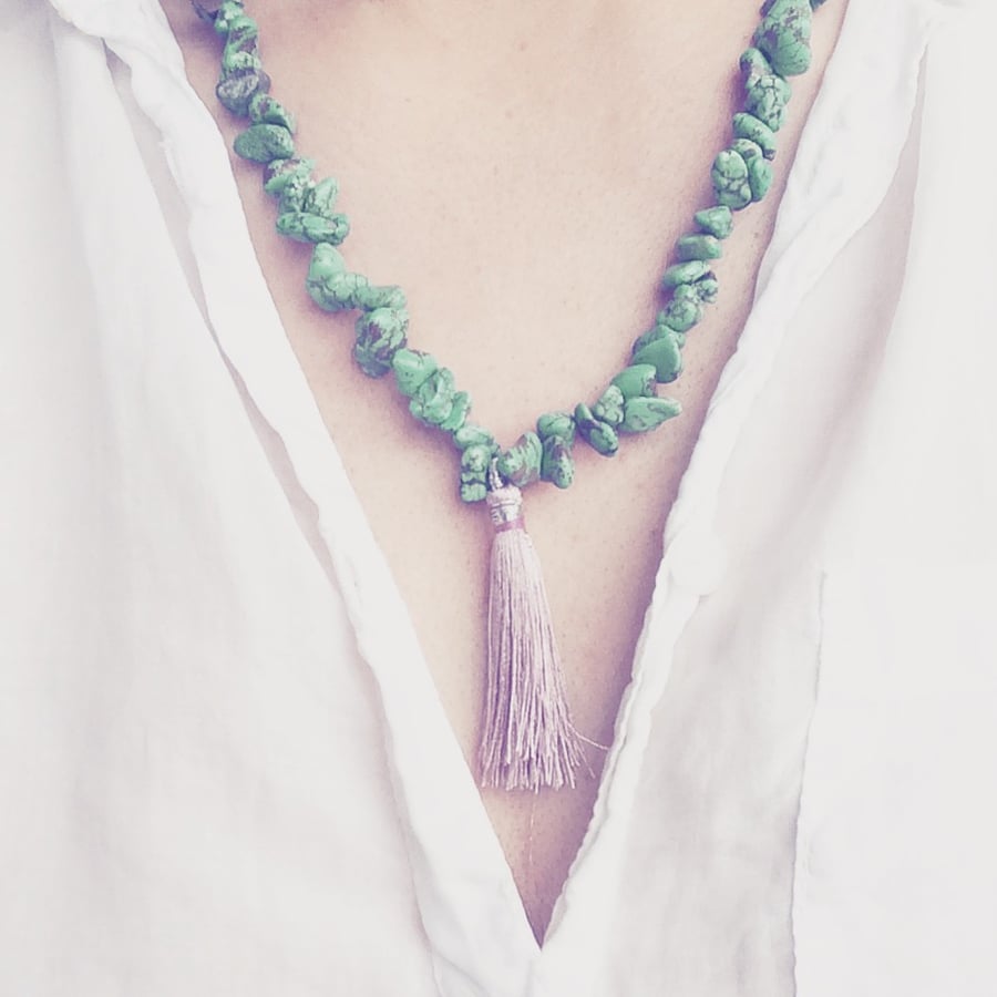 Dusty Beaded and Tassel Necklace 