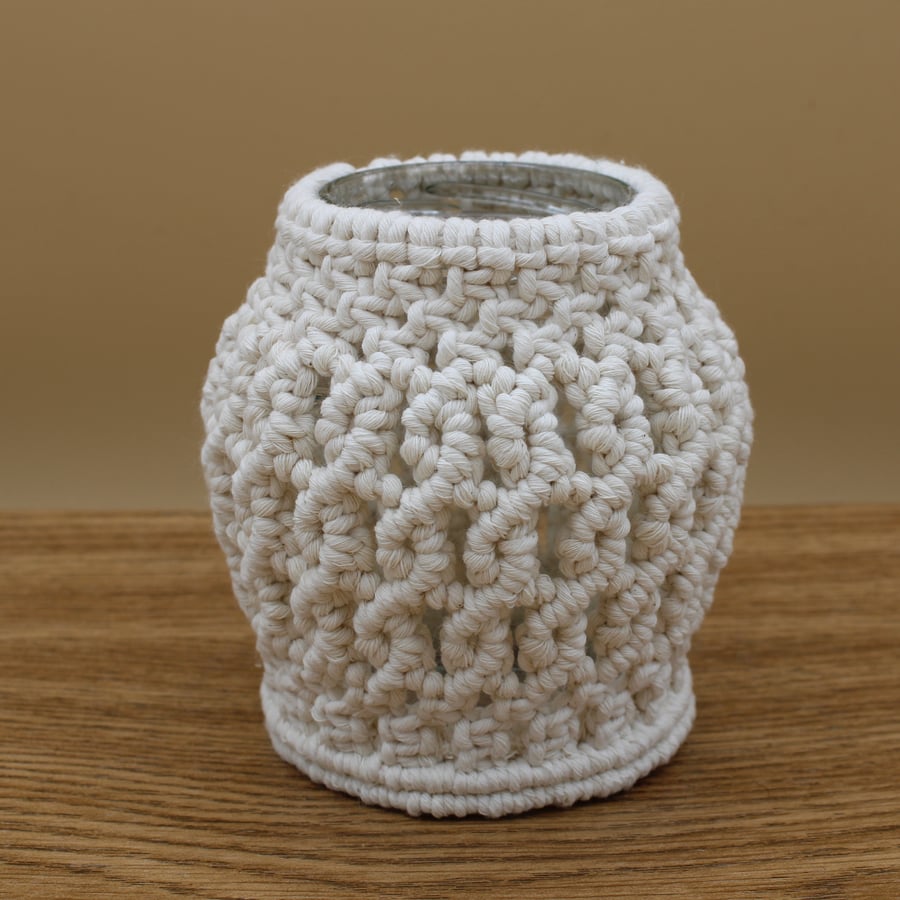 macrame covered jar