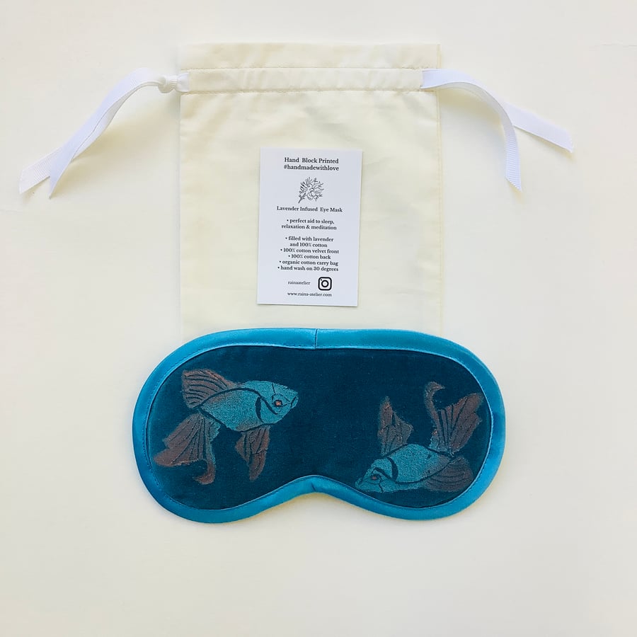 Teal Koi Fish Velvet Lavender Infused Eye Mask