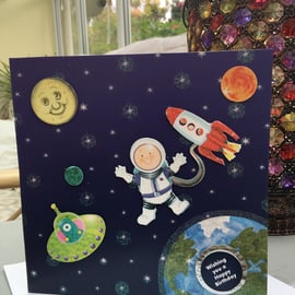 Spaceman adventure birthday card.