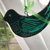Emerald green bird inspired by folk art, stained glass 
