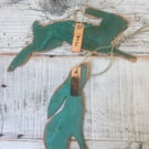 Leaping hare and gazing hare verdigris copper decoration gift set