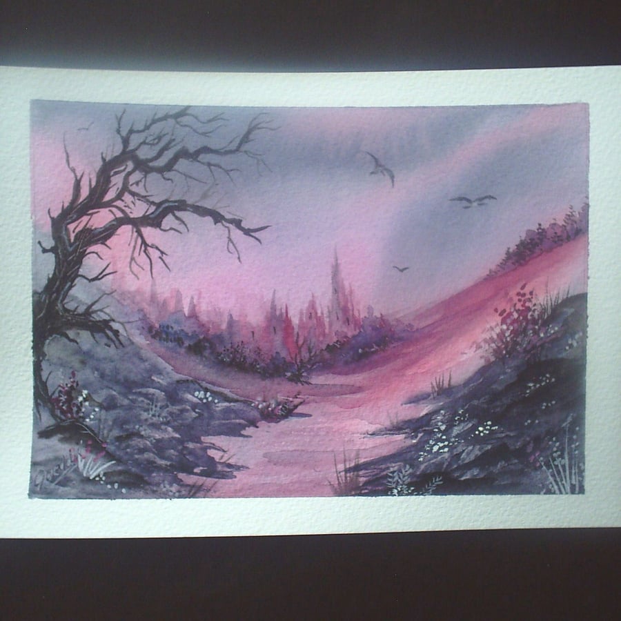 7x5 watercolour fantasy painting in 10x8 mount
