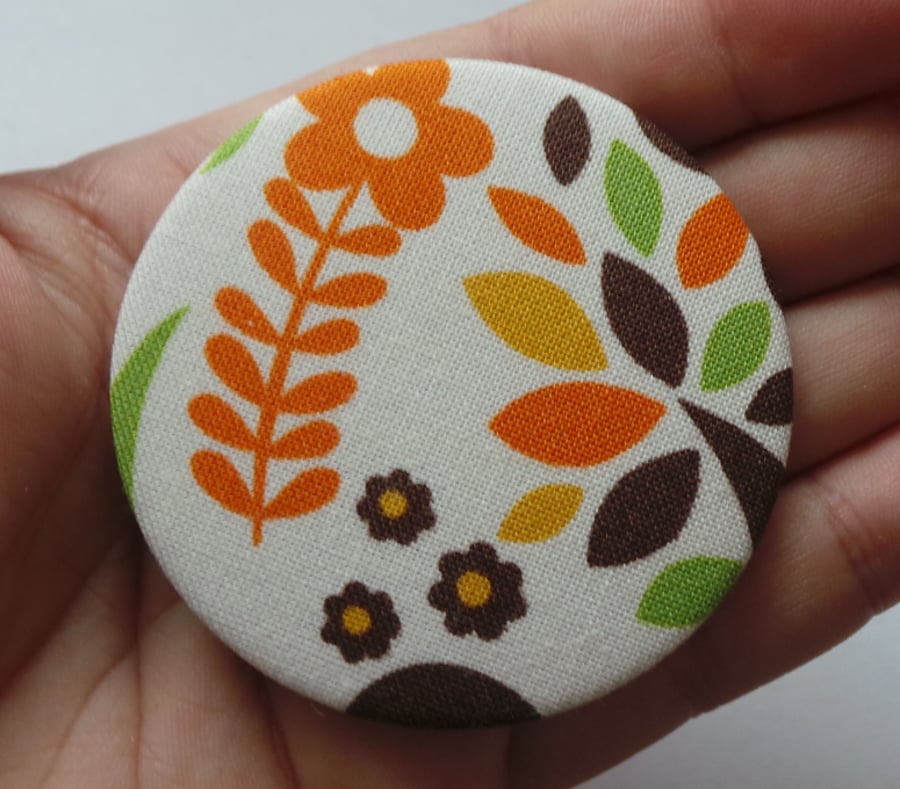 Fabric covered pocket mirror Yellow Woodland deer flower