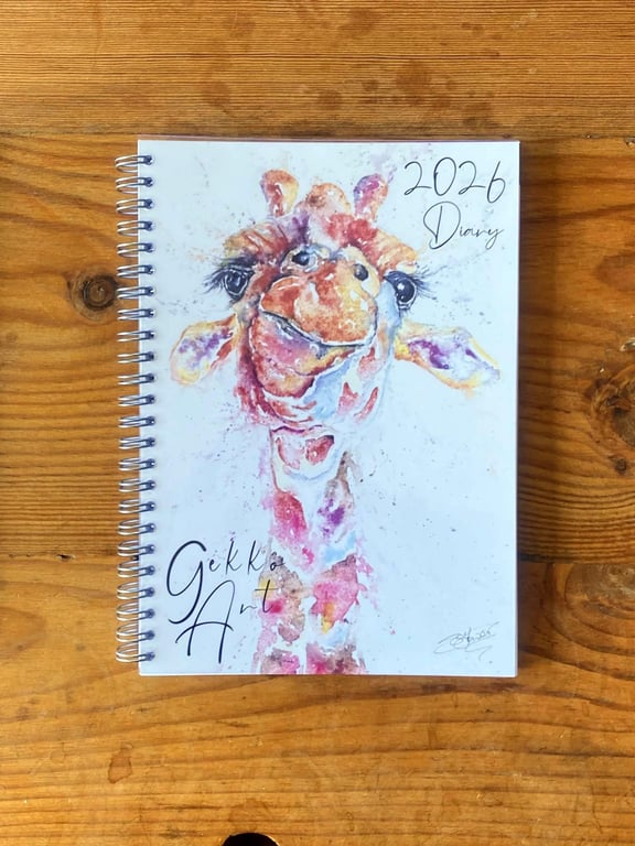 2026 Illustrated Wildlife Art Diary, Giraffe Watercolour cover design