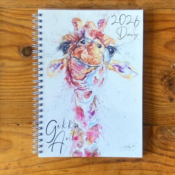 2026 Illustrated Wildlife Art Diary, Giraffe Watercolour cover design