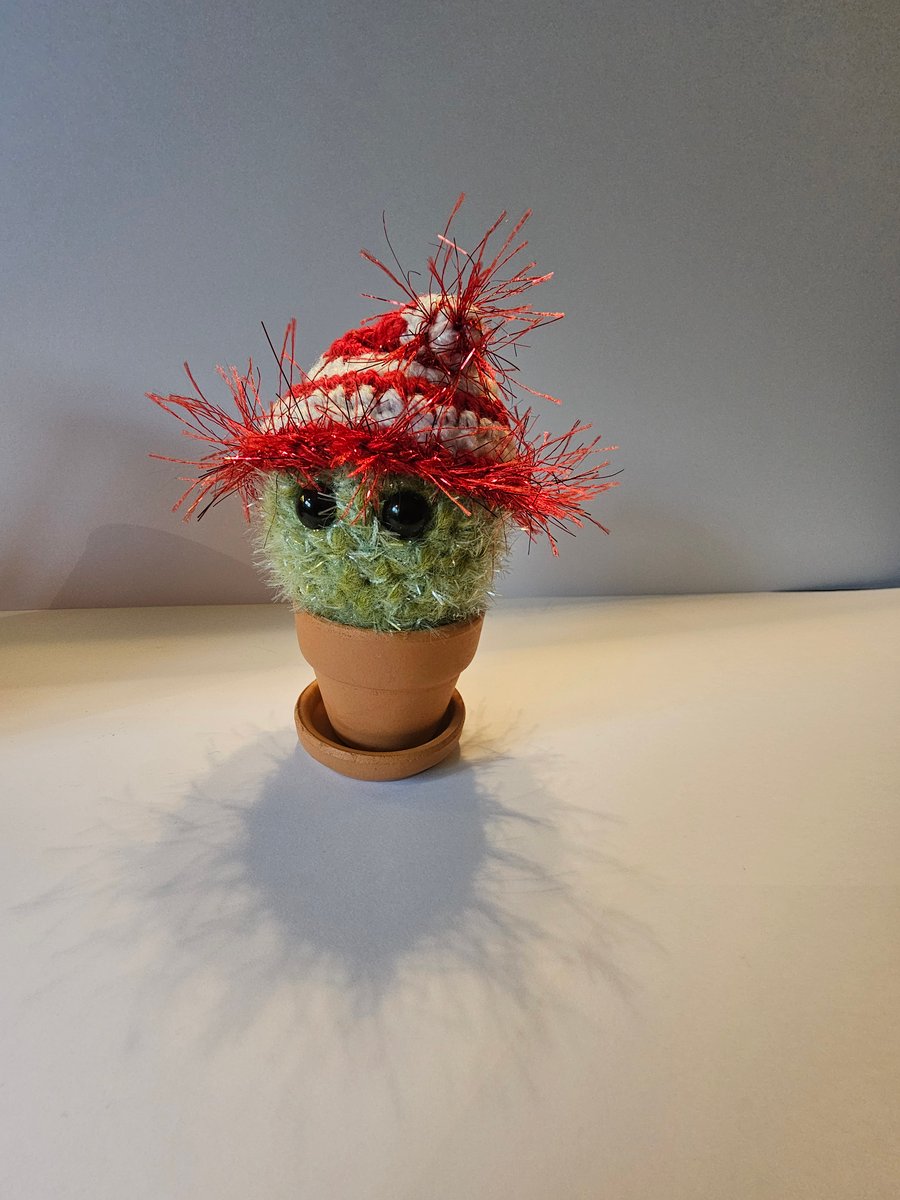 Christmas Crochet cactus with striped hat