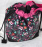 Large Cotton Canvas Drawstring Project Bag Day Of Dead Cats Sugar Skulls - Image 2