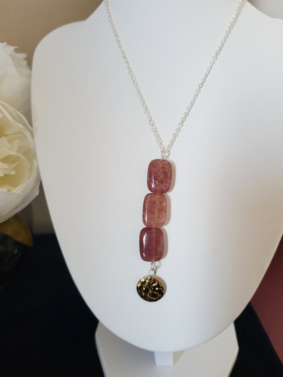 Strawberry quartz pendant sterling silver 18 inch necklace 