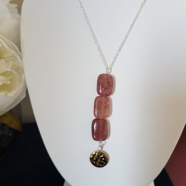 Strawberry quartz pendant sterling silver 18 inch necklace 