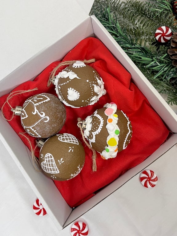 Christmas Tree Decorations Gingerbread Style Hand Painted Balls Handmade