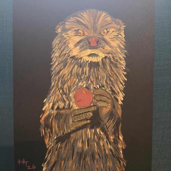 Otterly conkers - abstract painting on A4 paper