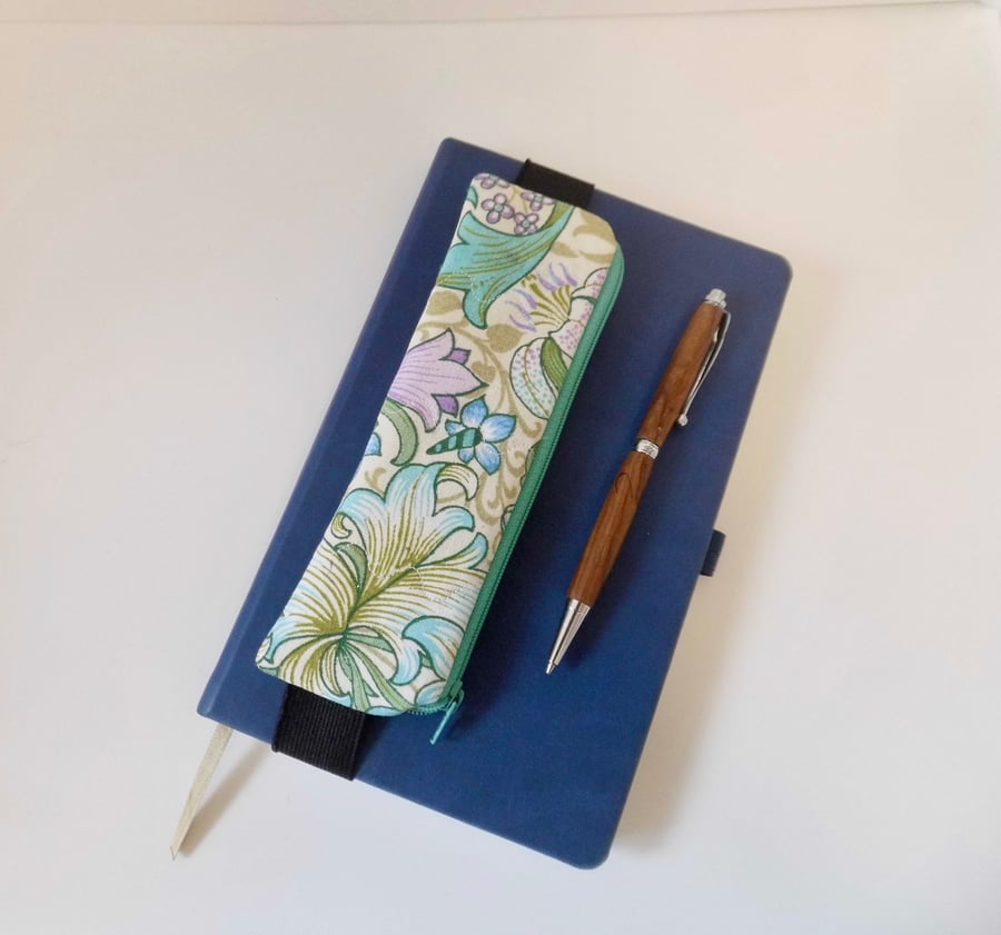 Pencil case for cover of book diary journal William Morris Golden Lily fabric