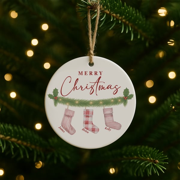 Personalised Family Stockings Christmas Bauble – Custom Name Tree Ornament 