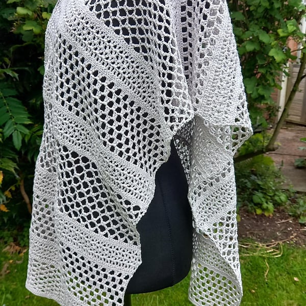 Handmade Crocheted Cotton Shawl, Lightweight Summer Wrap