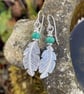 Silver and turquoise feather earrings