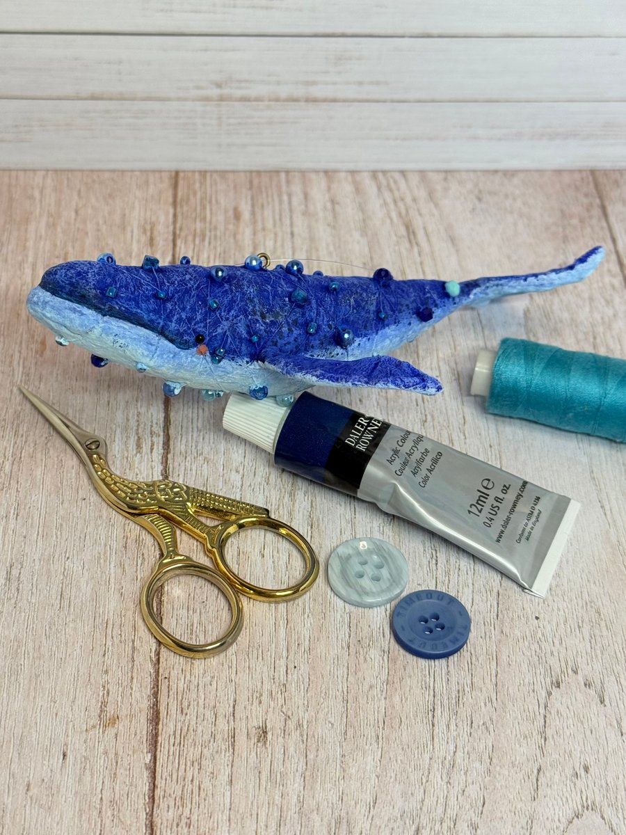 Spun Cotton Blue Whale Art Doll