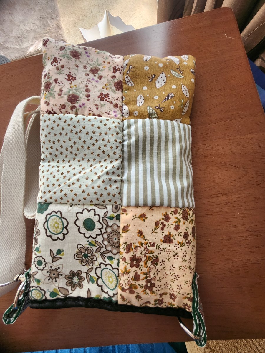 Beige and browns crossbody bag,  hand sewn