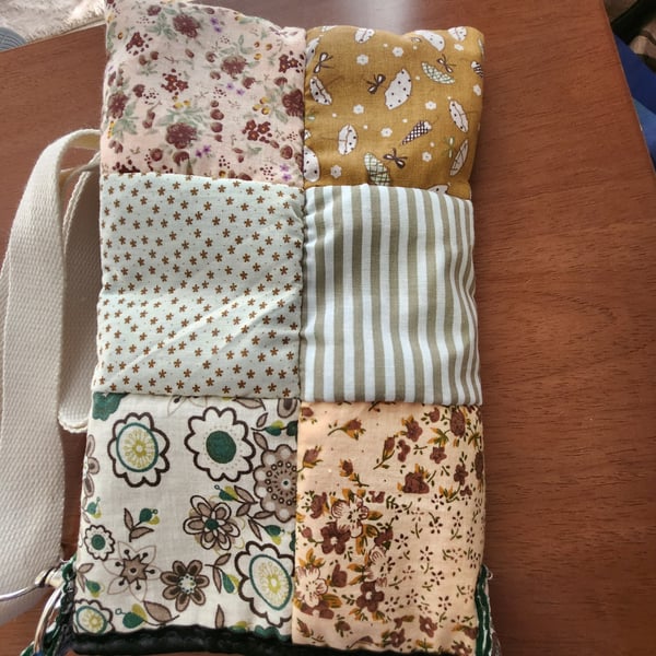 Beige and browns crossbody bag,  hand sewn