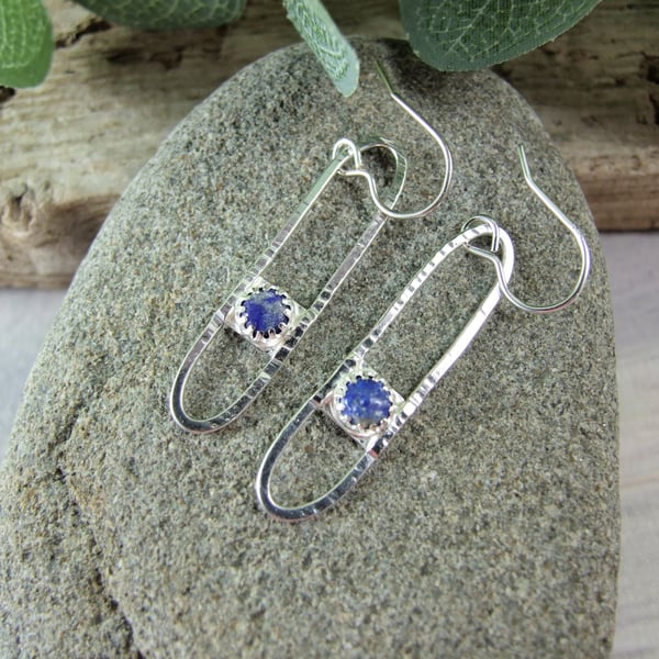 Earrings, Sterling Silver Droppers with Lapis Lazuli