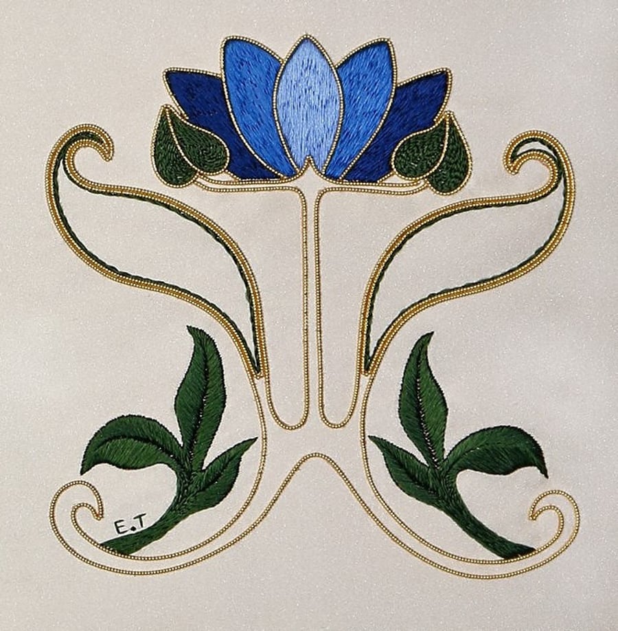 Art Nouveau Waterlily - Hand Embroidered Artwork