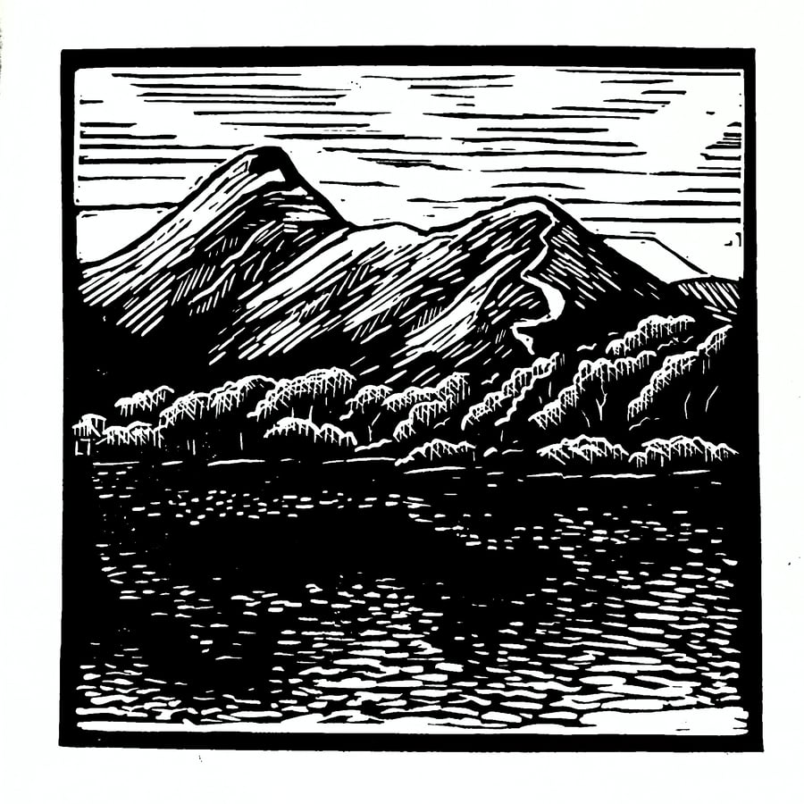 Catbells lino print lake district landscape 