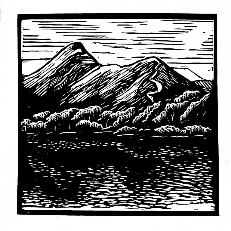 Catbells lino print lake district landscape 