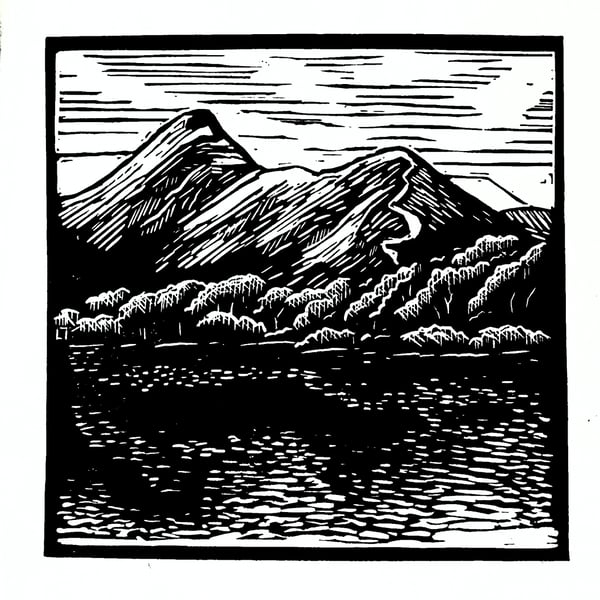 Catbells lino print lake district landscape 