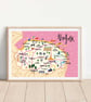 Illustrated Norfolk UK Map Art Print
