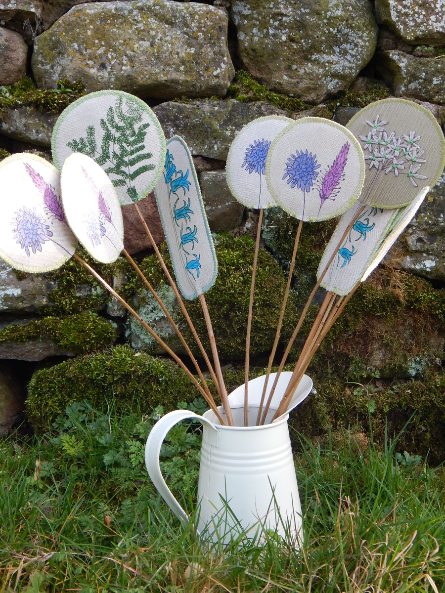 Scabious and Wildflower - Screen printed fabric and willow flowers