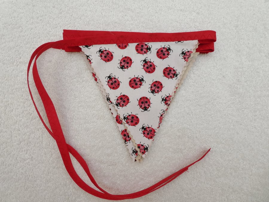  Bunting. Ladybirds. 3.5 m in length and 12 flags. Lined. Red Bias