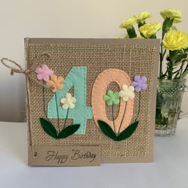 Handmade 40th Birthday Card. Keepsake Card.