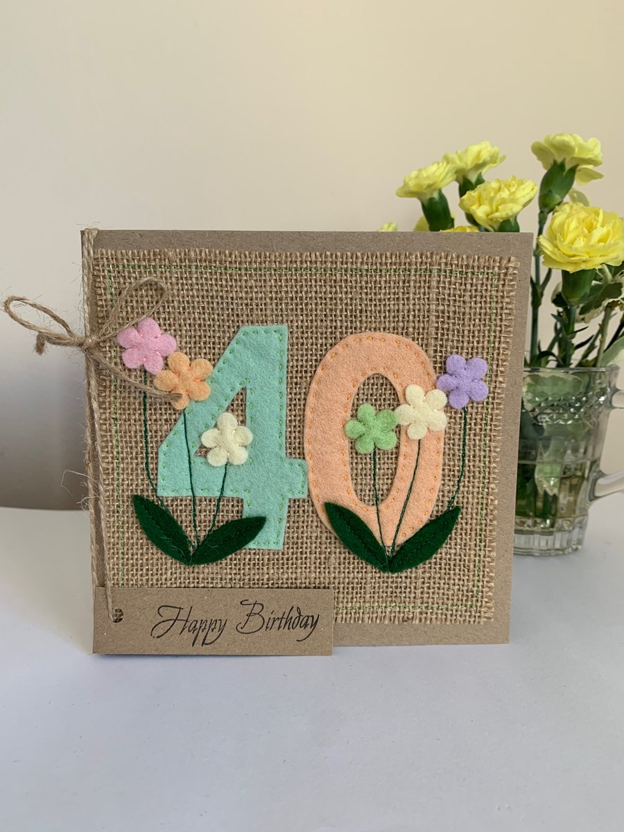 Handmade 40th Birthday Card. Keepsake Card.