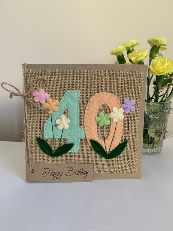 Handmade 40th Birthday Card. Keepsake Card.