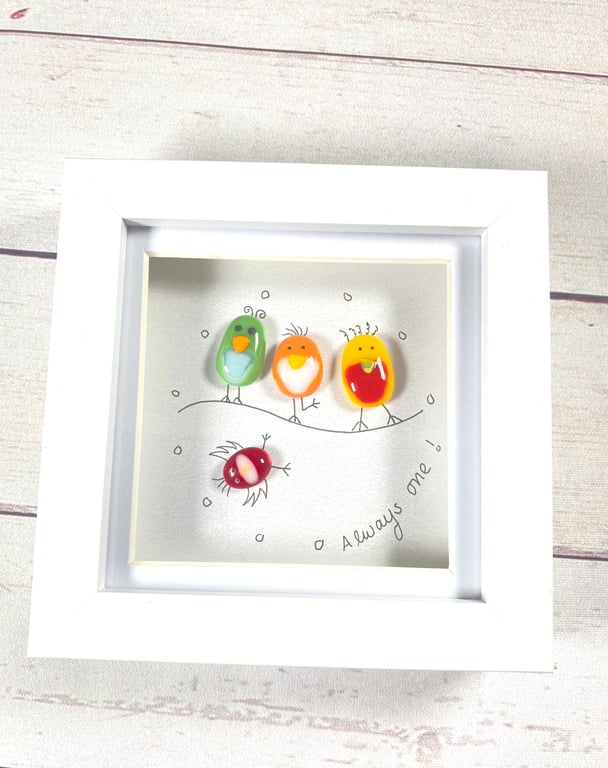 Fused glass birdies picture- always one 