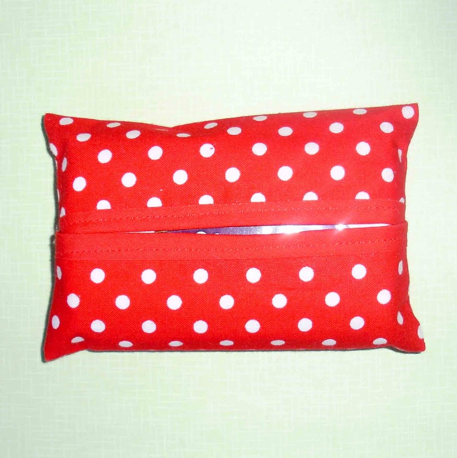 Pocket tissue holder - red and white spot fabric