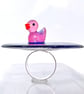 Glow in Dark Duck Pond Ring, Resin Statement Jewelry, Adjustable Silver Band