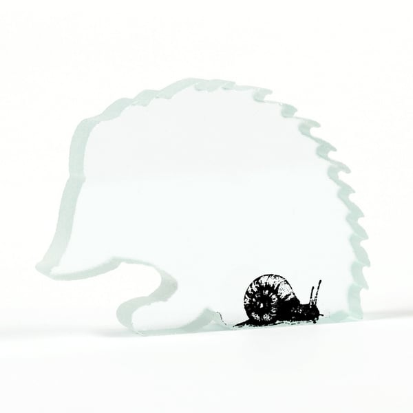 Hedgehog Glass Sculpture with Snail