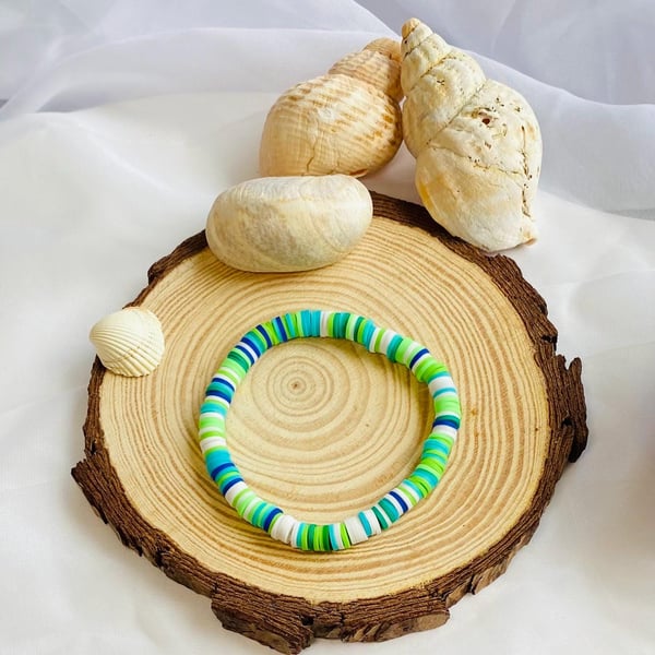 Lagoon Green Clay Beaded Bracelet