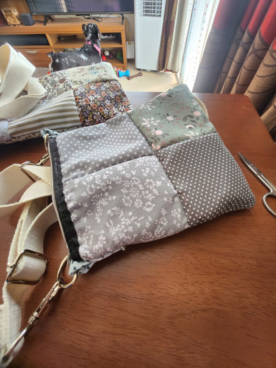 Grey crossbody bag, hand sewn